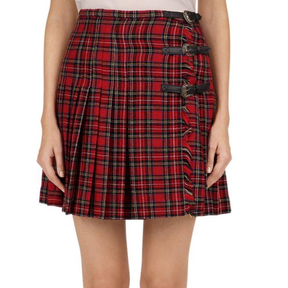 The Kooples Red Plaid Wool Pleated Mini Skirt 1